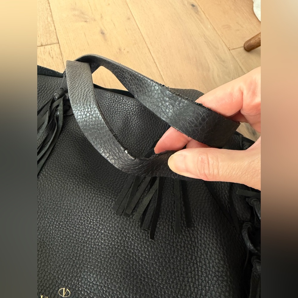 Valentino Black Leather C-Rockee Fringe Tote - Picture 12 of 15